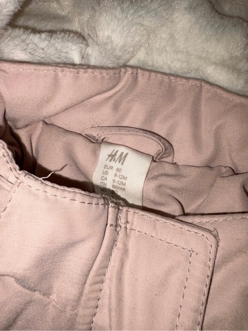 H&M pale pink toddler winter jacket with faux fur trim